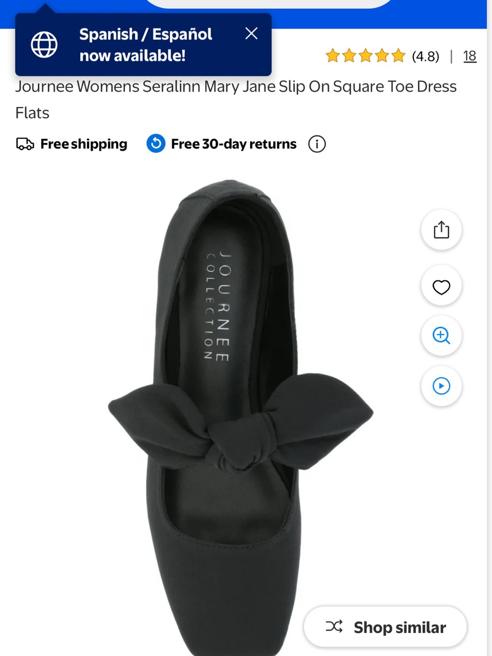 Journee Collection Black Bow Square-Toe Mary Jane Flats